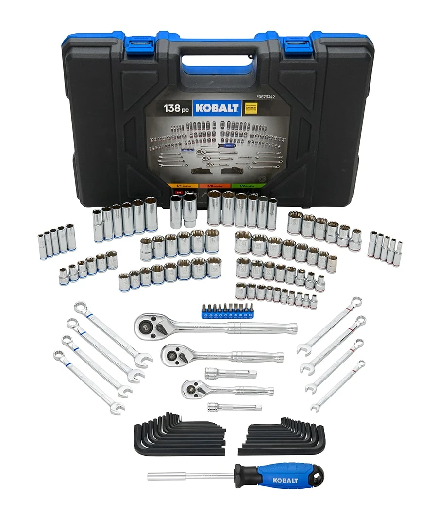 Kobalt Mechanics Tool Sets 138-Piece Standard (SAE) and Metric Combination Polished Chrome Mechanics Tool Set (1/4-in; 3/8-in) 2 Kobalt Mechanics Tool Sets 138-Piece Standard (SAE) and Metric Combination Polished Chrome Mechanics Tool Set (1/4-in; 3/8-in) - Image 2