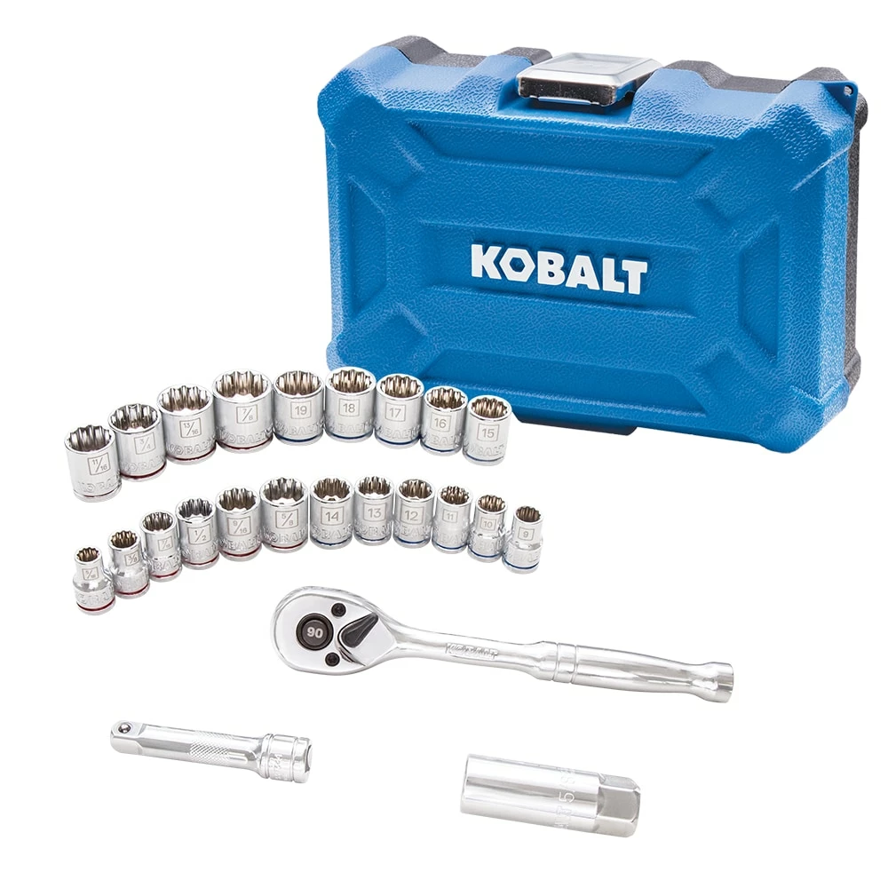 Kobalt Mechanics Tool Sets 24-Piece Standard (SAE) and Metric Combination Polished Chrome Mechanics Tool Set (3/8-in) 1 Kobalt Mechanics Tool Sets 24-Piece Standard (SAE) and Metric Combination Polished Chrome Mechanics Tool Set (3/8-in)