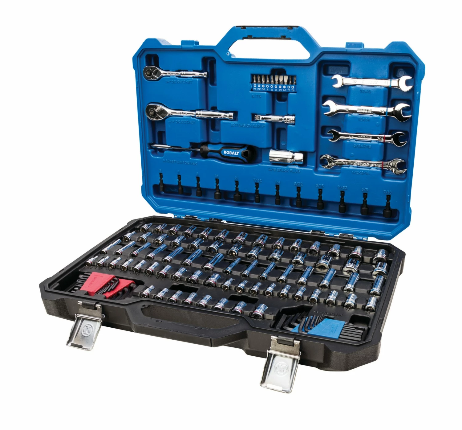 Kobalt Mechanics Tool Sets 129-Piece Standard (SAE) and Metric Combination Polished Chrome Mechanics Tool Set (1/4-in; 3/8-in) 1 Kobalt Mechanics Tool Sets 129-Piece Standard (SAE) and Metric Combination Polished Chrome Mechanics Tool Set (1/4-in; 3/8-in)