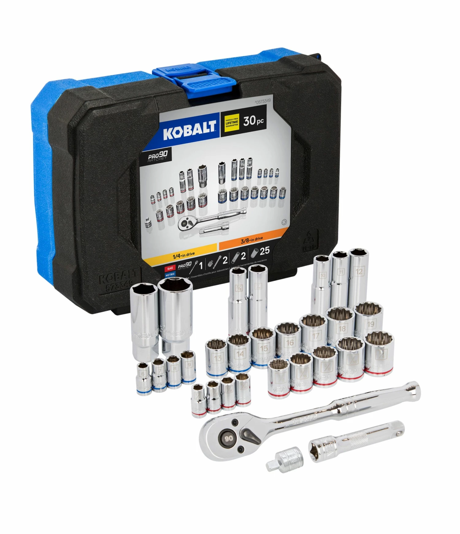 Kobalt Mechanics Tool Sets 30-Piece Standard (SAE) and Metric Combination Polished Chrome Mechanics Tool Set (3/8-in) 1 Kobalt Mechanics Tool Sets 30-Piece Standard (SAE) and Metric Combination Polished Chrome Mechanics Tool Set (3/8-in)