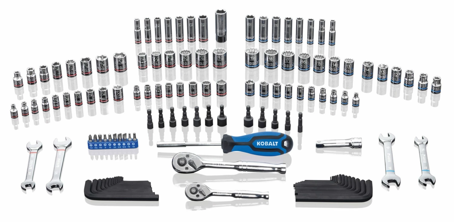 Kobalt Mechanics Tool Sets 129-Piece Standard (SAE) and Metric Combination Polished Chrome Mechanics Tool Set (1/4-in; 3/8-in) 2 Kobalt Mechanics Tool Sets 129-Piece Standard (SAE) and Metric Combination Polished Chrome Mechanics Tool Set (1/4-in; 3/8-in) - Image 2