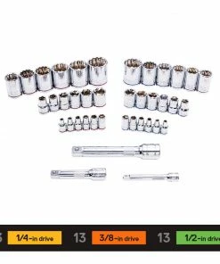Kobalt Mechanics Tool Sets 64-Piece Standard (SAE) and Metric Combination Polished Chrome Mechanics Tool Set (1/4-in; 3/8-in; 1/2-in;) -Kobalt Sales Store 10409014