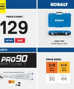 Kobalt Mechanics Tool Sets 129-Piece Standard (SAE) and Metric Combination Polished Chrome Mechanics Tool Set (1/4-in; 3/8-in) 22 Kobalt Mechanics Tool Sets 129-Piece Standard (SAE) and Metric Combination Polished Chrome Mechanics Tool Set (1/4-in; 3/8-in) -Kobalt Sales Store 17783413 scaled
