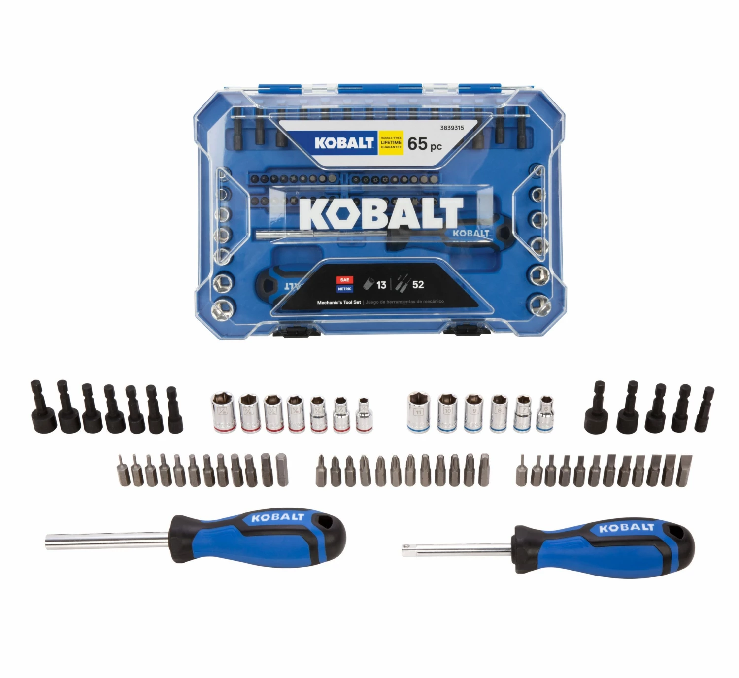 Kobalt Mechanics Tool Sets 65-Piece Standard (SAE) and Metric Combination Polished Chrome Mechanics Tool Set 1 Kobalt Mechanics Tool Sets 65-Piece Standard (SAE) and Metric Combination Polished Chrome Mechanics Tool Set