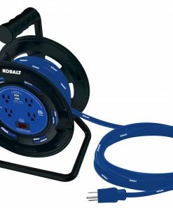 Kobalt Extension Cord Accessories 4-Outlet KOBALT Black/Blue Cord Reel 2-USB w/80ft 14/3 SJTW Ext Cord -Kobalt Sales Store 44117356 scaled